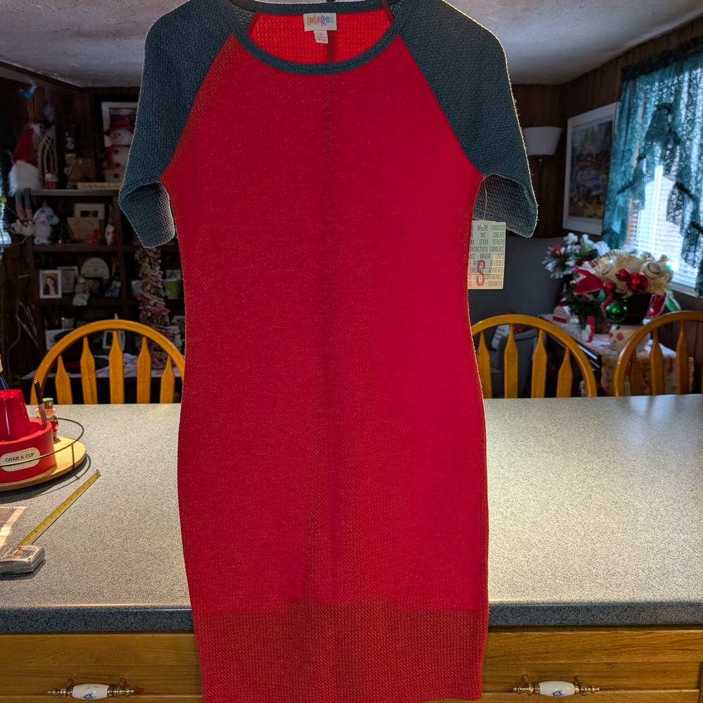 LuLaRoe Red and Gray Midi Dress